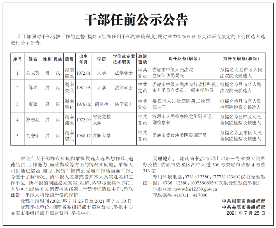 2021年7月26日湖南最新一批人事信息！(图1)