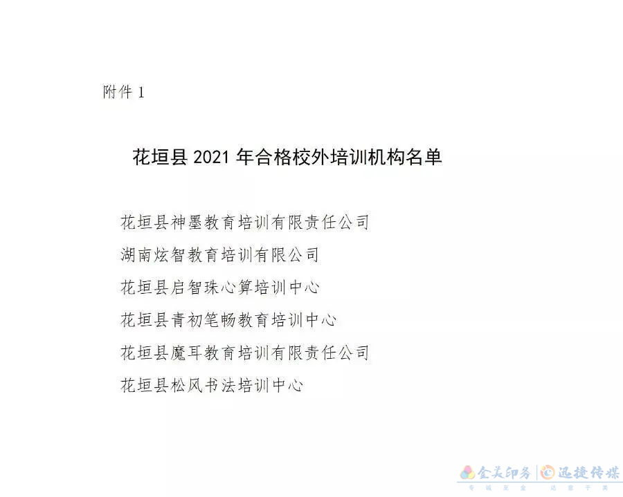 花垣县2021年校外培训机构专项治理结果公示(图1)